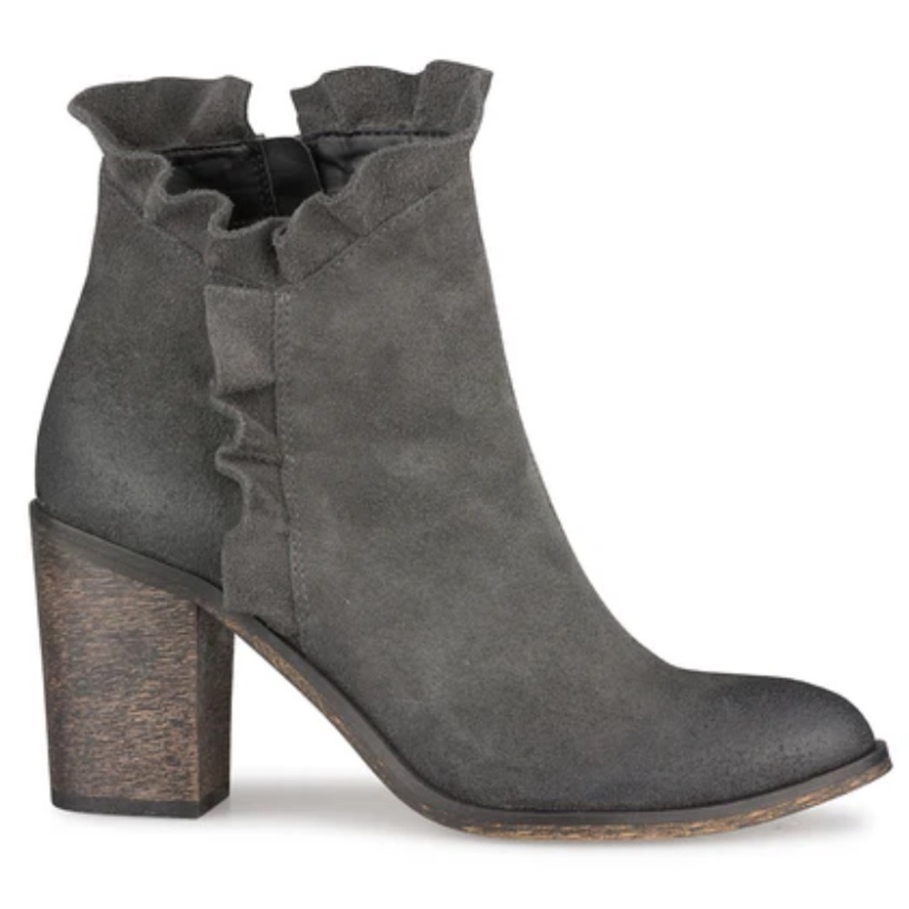 Klub Nico Bellamy dark gray suede ruffle heeled ankle boots Made in Spain